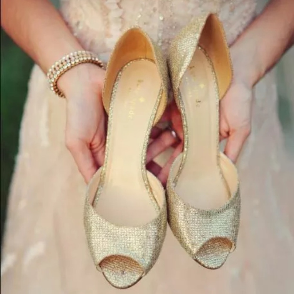 Kate Spade Sage Gold Starlight Heel Peep Toe Pump